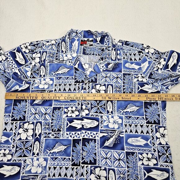 Tommy Fashion Hawaii Shirt XL Extra Large Blue Aloha Fish Turtle Floral Hawaiian - Picture 6 of 6